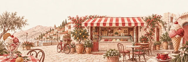 Illustration einer italienischen Gelateria am Seeufer
